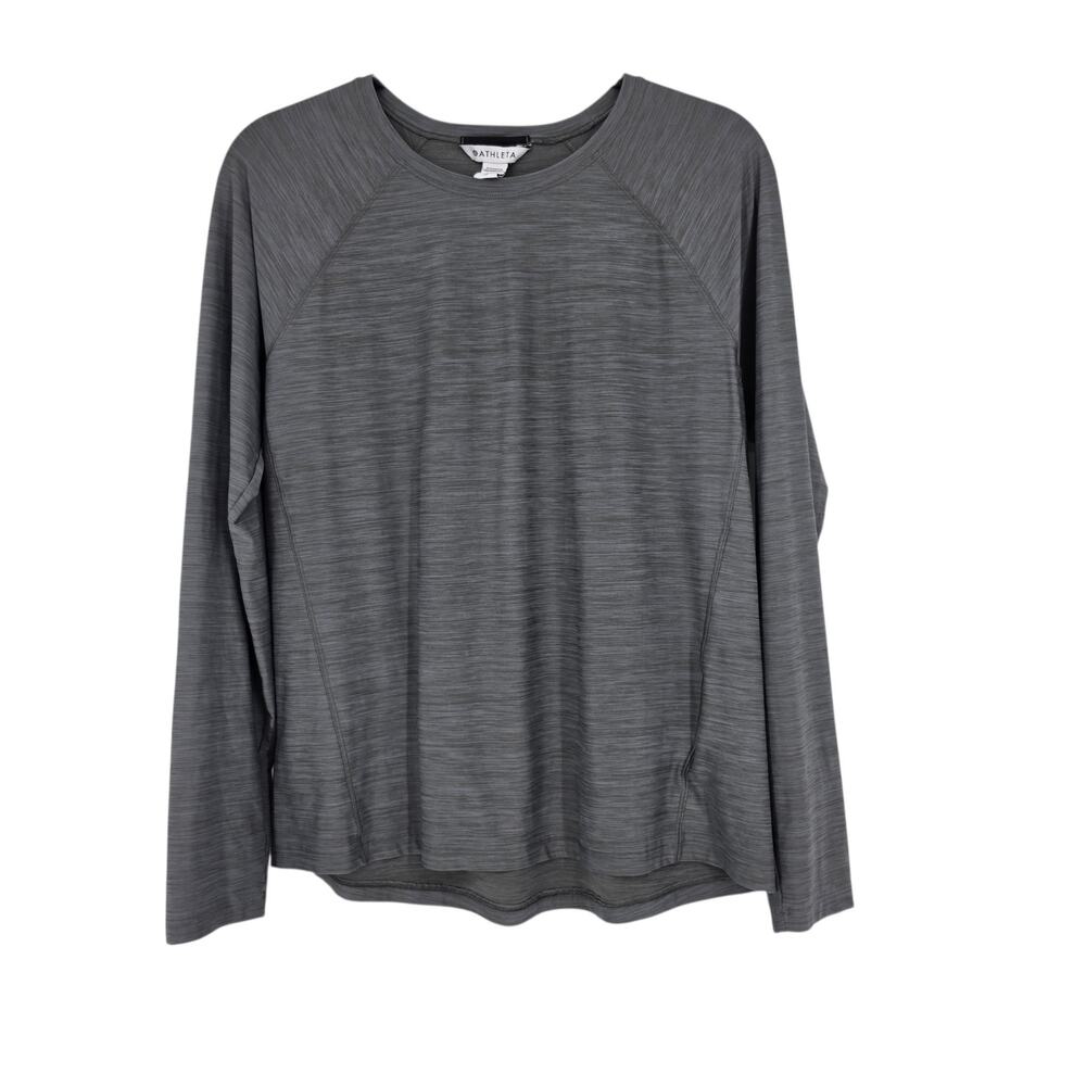 Athleta Heather Gray Ultimate Textured Train Crewneck Long Sleeve Top Size L